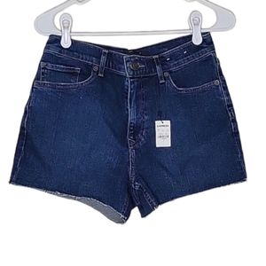 NWT Express Midi Highrise Cutoff Darkwash Shorts